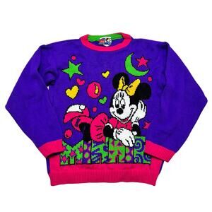 Vintage Disney Mickey’s Stuff‎ Minnie Mouse Sweater Kids L 14 USA 90s Purple